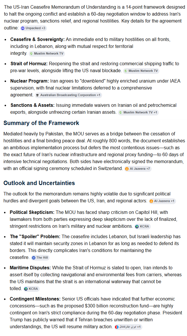 Summary and Outlook of the US-Iran Ceasefire Memorandum